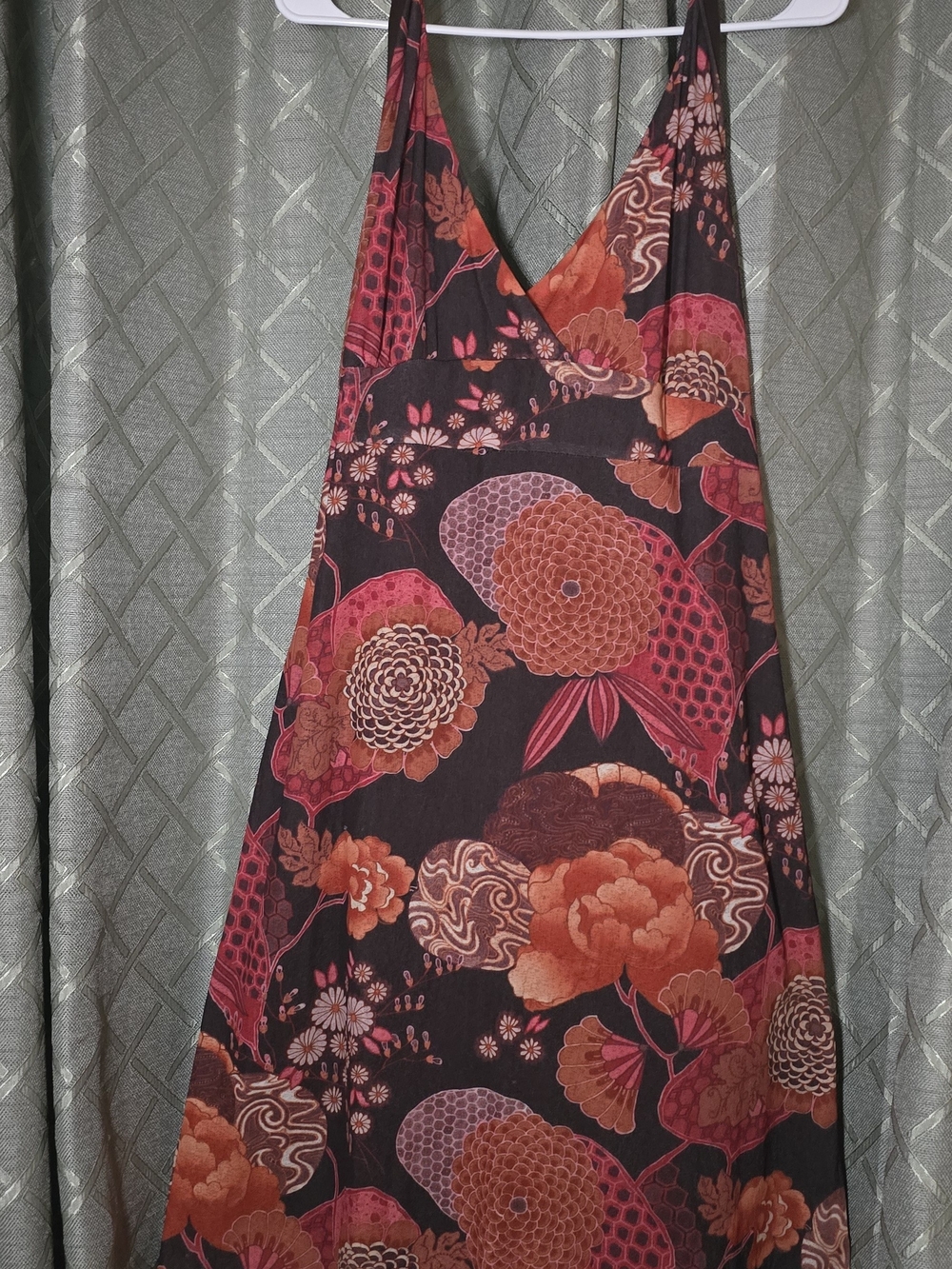 Women’s Floral V-Neck Halter Dress in Dark Brown and Rust